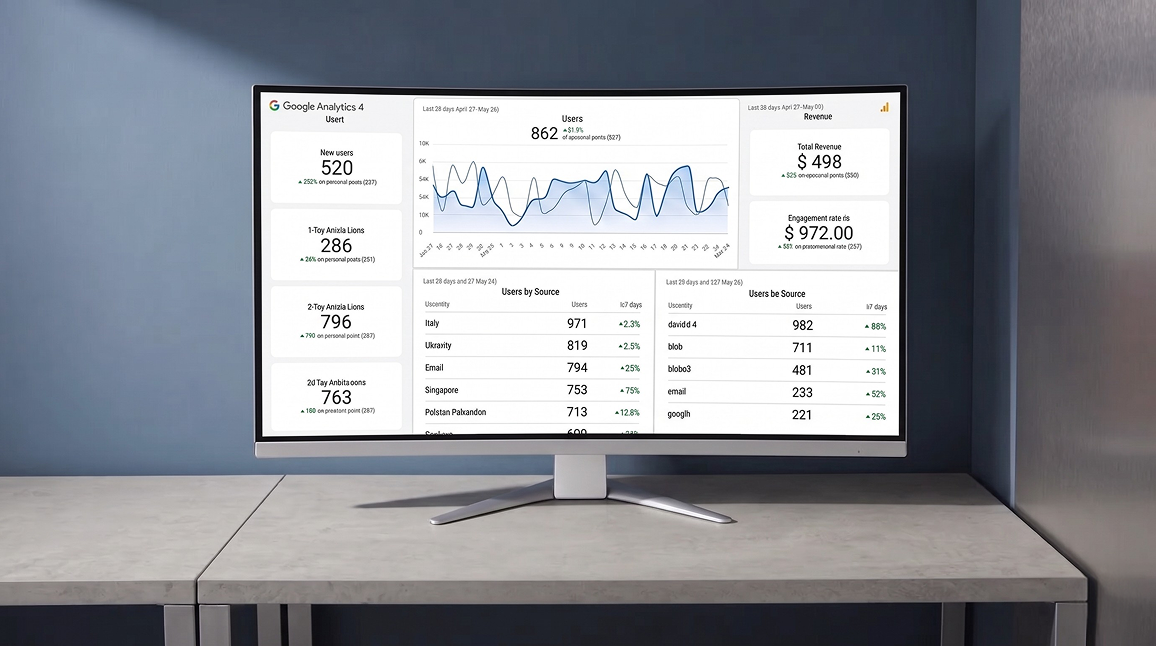 Marketing analyst reviewing one unified attribution dashboard with channels aligned and KPIs climbing, calm analytical focus Marketing analyst reviewing one unified attribution dashboard with channels aligned and KPIs climbing, calm analytical focus