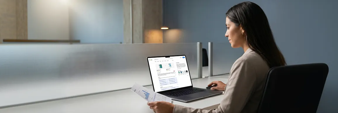 Marketing director reviewing a Google AI Overview that now cites her brand, calm and confident, AI-referred visibility climbing Marketing director reviewing a Google AI Overview that now cites her brand, calm and confident, AI-referred visibility climbing