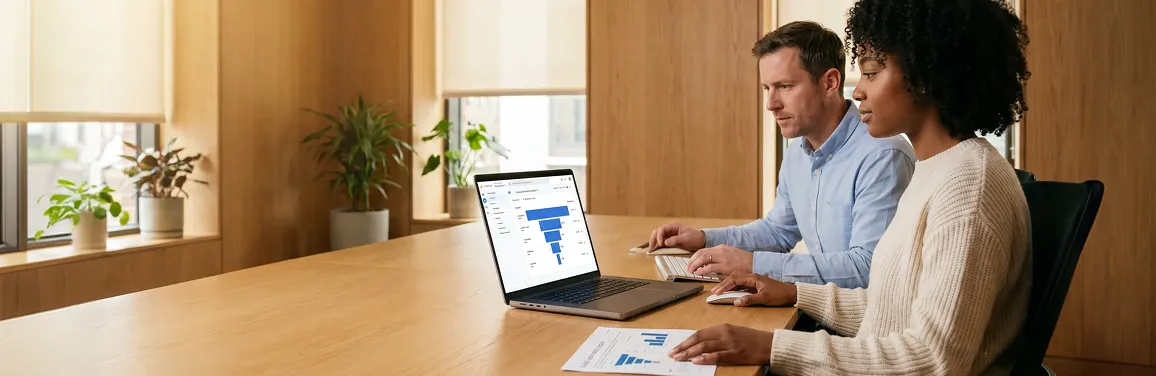 Ecommerce conversion audit team reviewing site findings and friction point documentation at desk Ecommerce conversion audit team reviewing site findings and friction point documentation at desk