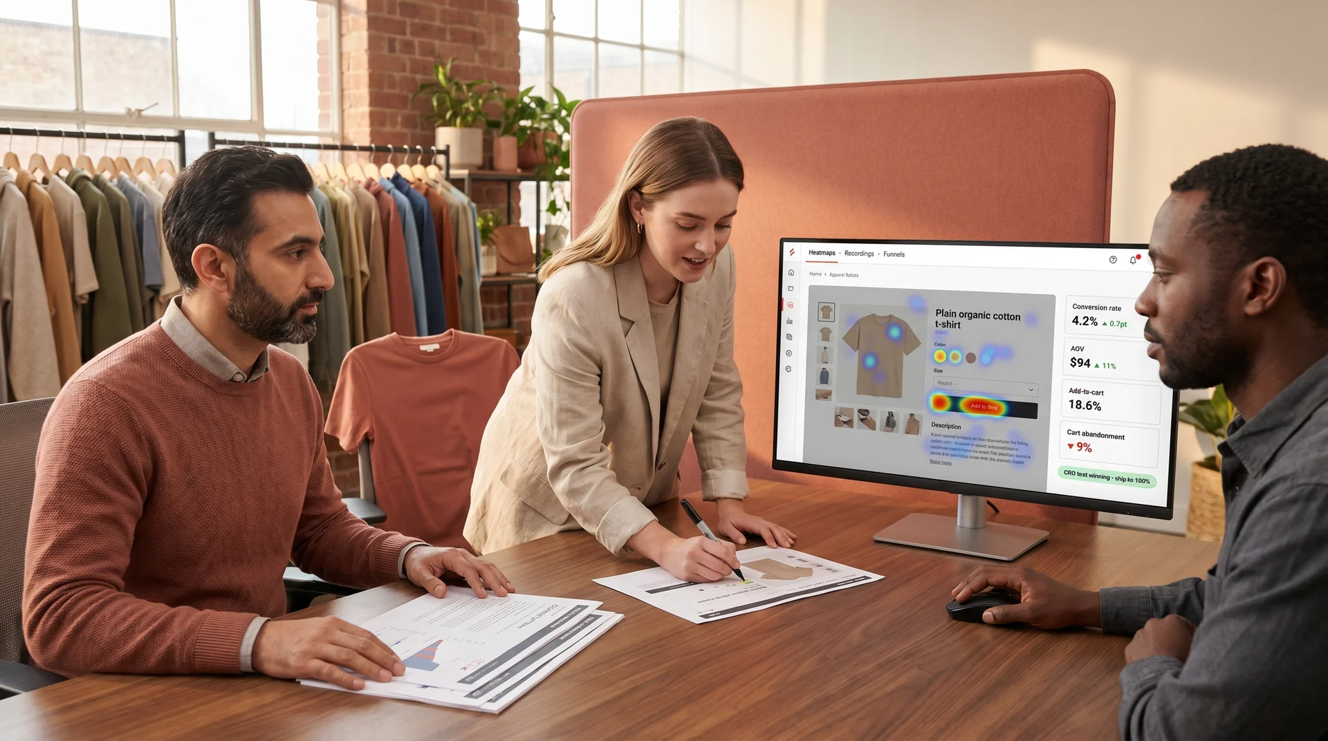 The CCTV Security Pros ecommerce team reviewing a conversion rate optimization report against a live revenue dashboard The CCTV Security Pros ecommerce team reviewing a conversion rate optimization report against a live revenue dashboard