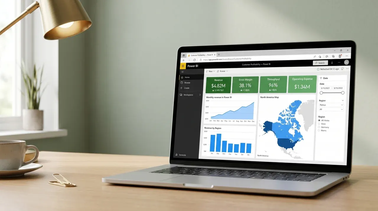 Live Power BI executive dashboard with revenue, margin, and throughput visuals Live Power BI executive dashboard with revenue, margin, and throughput visuals