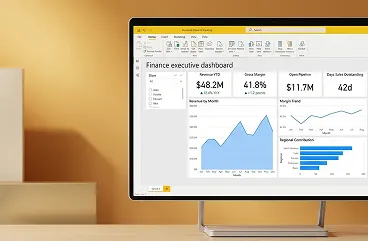 A Redefine-built Power BI executive dashboard showing revenue key performance indicators and trend charts A Redefine-built Power BI executive dashboard showing revenue key performance indicators and trend charts