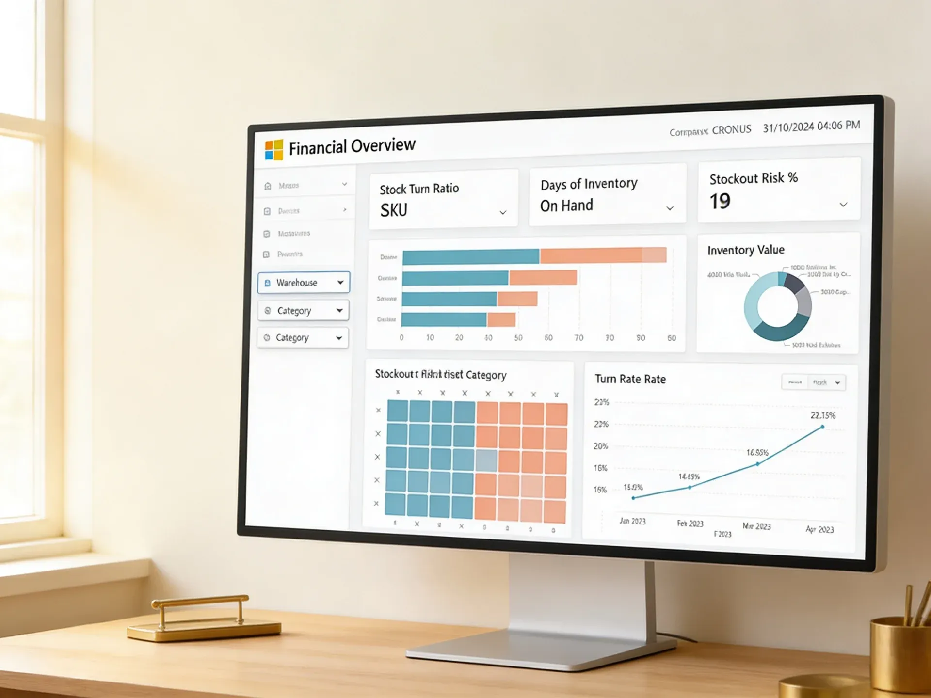 Power BI inventory dashboard with stock turn aging and stockout risk heatmap Power BI inventory dashboard with stock turn aging and stockout risk heatmap