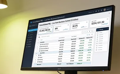 Power BI live dashboard pulling from Business Central, consolidated profit and loss with slicers Power BI live dashboard pulling from Business Central, consolidated profit and loss with slicers