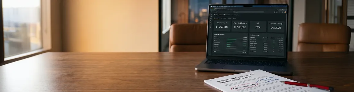 Finance team at conference table reviewing Excel report pack alongside a Power BI dashboard on a wall monitor Finance team at conference table reviewing Excel report pack alongside a Power BI dashboard on a wall monitor