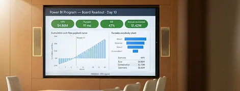CFO and business intelligence lead at laptop reviewing a sensitivity model with driver sliders visible on screen CFO and business intelligence lead at laptop reviewing a sensitivity model with driver sliders visible on screen