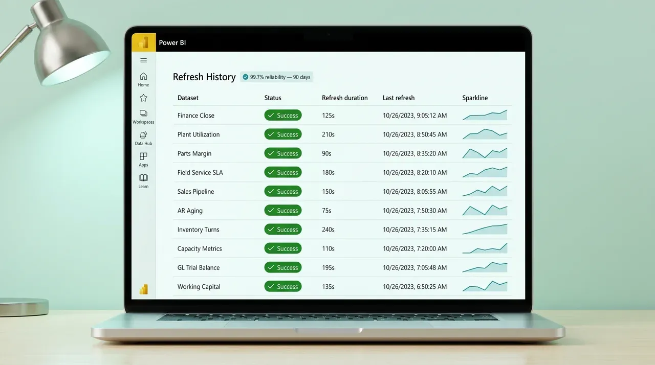 Power BI Service Refresh History with all datasets showing green Success status after rescue