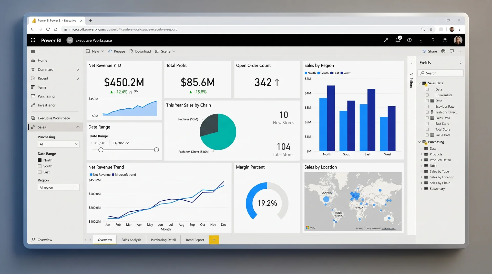 Migrated Power BI workspace with rebuilt sales and purchasing reports, delivered by a Qlik to Power BI migration company Migrated Power BI workspace with rebuilt sales and purchasing reports, delivered by a Qlik to Power BI migration company