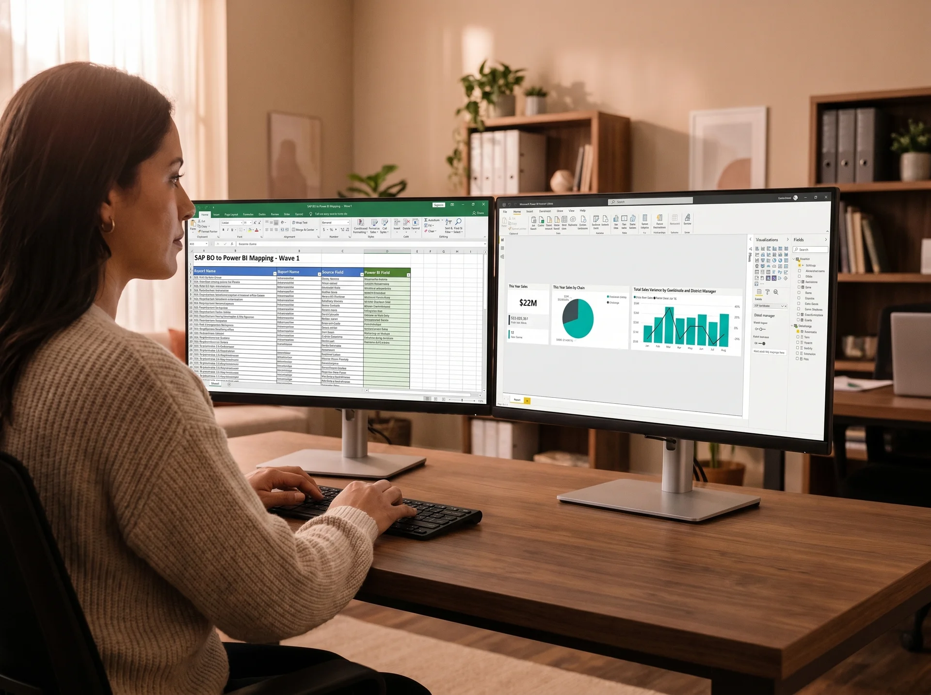 Developer cataloguing SAP BusinessObjects report fields in a spreadsheet during the migration inventory phase Developer cataloguing SAP BusinessObjects report fields in a spreadsheet during the migration inventory phase