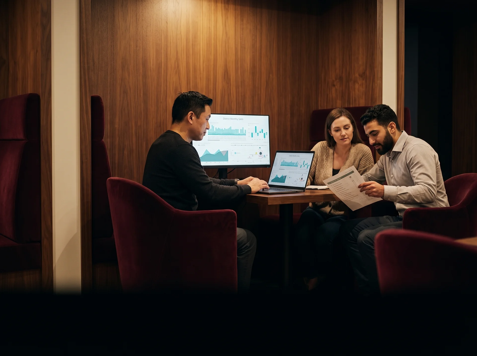 Reporting team reviewing the new Power BI model at go live after the SSRS to Power BI migration Reporting team reviewing the new Power BI model at go live after the SSRS to Power BI migration