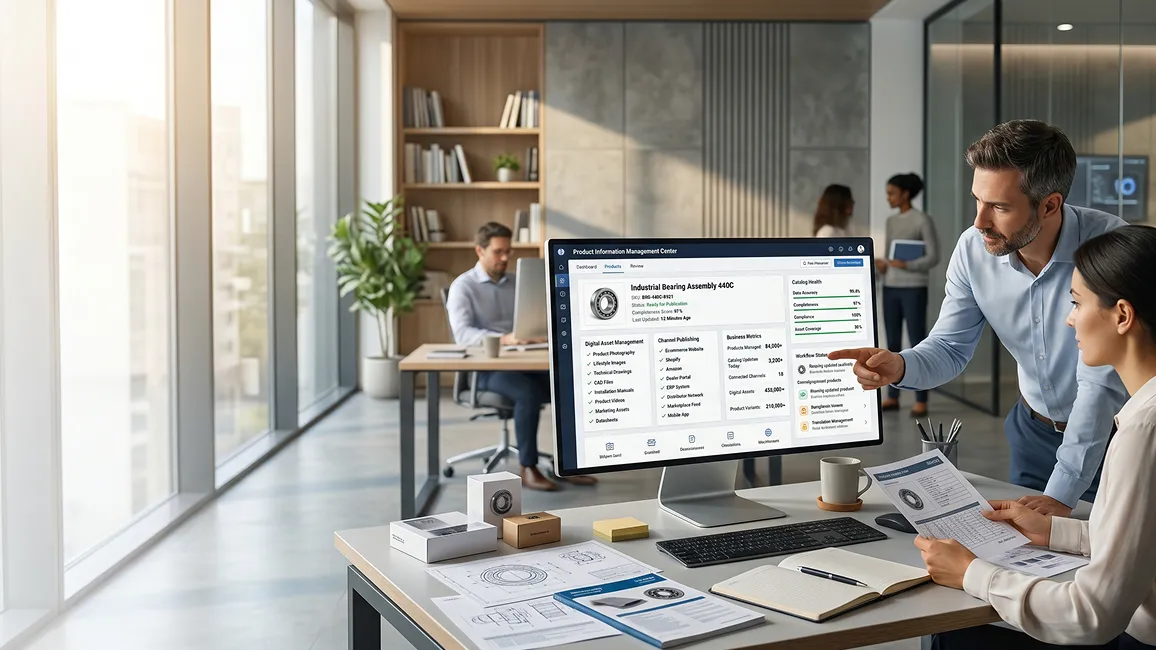 Product merchant and catalog manager pair-enriching a single product record in the Redefine Suite PIM editor Product merchant and catalog manager pair-enriching a single product record in the Redefine Suite PIM editor