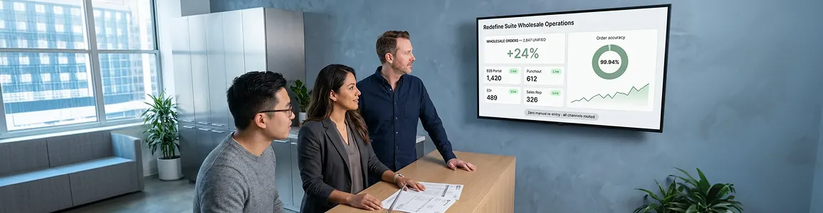 B2B operations team at unified wholesale operations dashboard, replacing fragmented tools with one connected platform