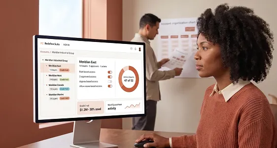 Operations director reviewing multi-account hierarchy and business-to-business portal settings Operations director reviewing multi-account hierarchy and business-to-business portal settings