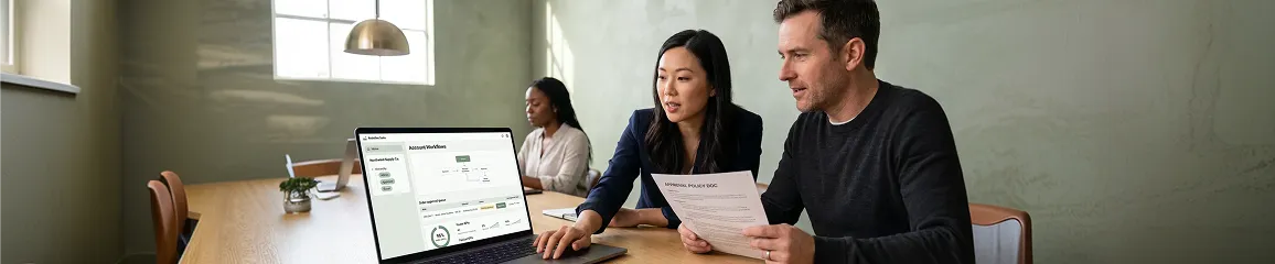 B2B operations team discussing customer account workflows and order approvals at their workplace B2B operations team discussing customer account workflows and order approvals at their workplace