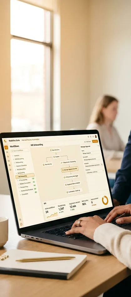 Commerce operations team reviewing automated workflow approvals on shared screen Commerce operations team reviewing automated workflow approvals on shared screen