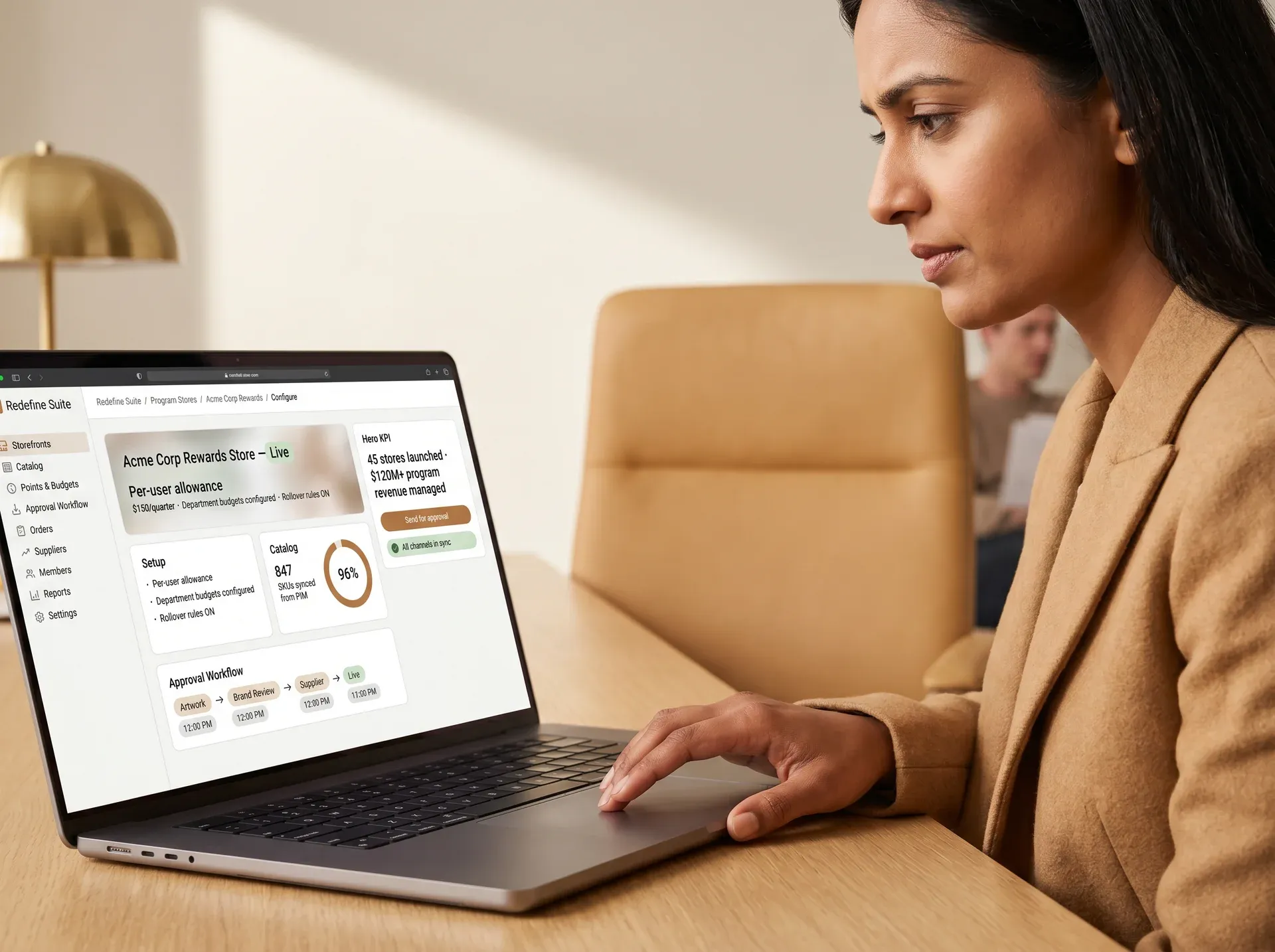 Program manager configuring an employee rewards redemption store in the Redefine admin panel Program manager configuring an employee rewards redemption store in the Redefine admin panel