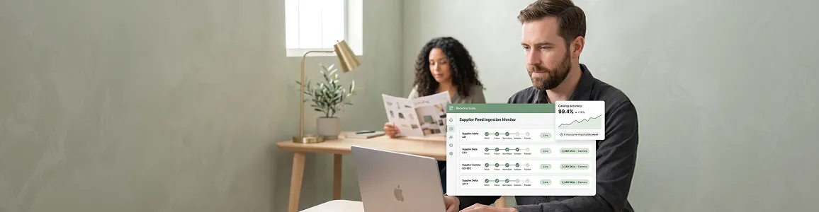 Operations manager calmly running unified supplier data on a single ingestion monitor Operations manager calmly running unified supplier data on a single ingestion monitor