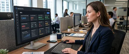 Operations manager reviewing live order routing dashboard showing multi-channel order queue Operations manager reviewing live order routing dashboard showing multi-channel order queue