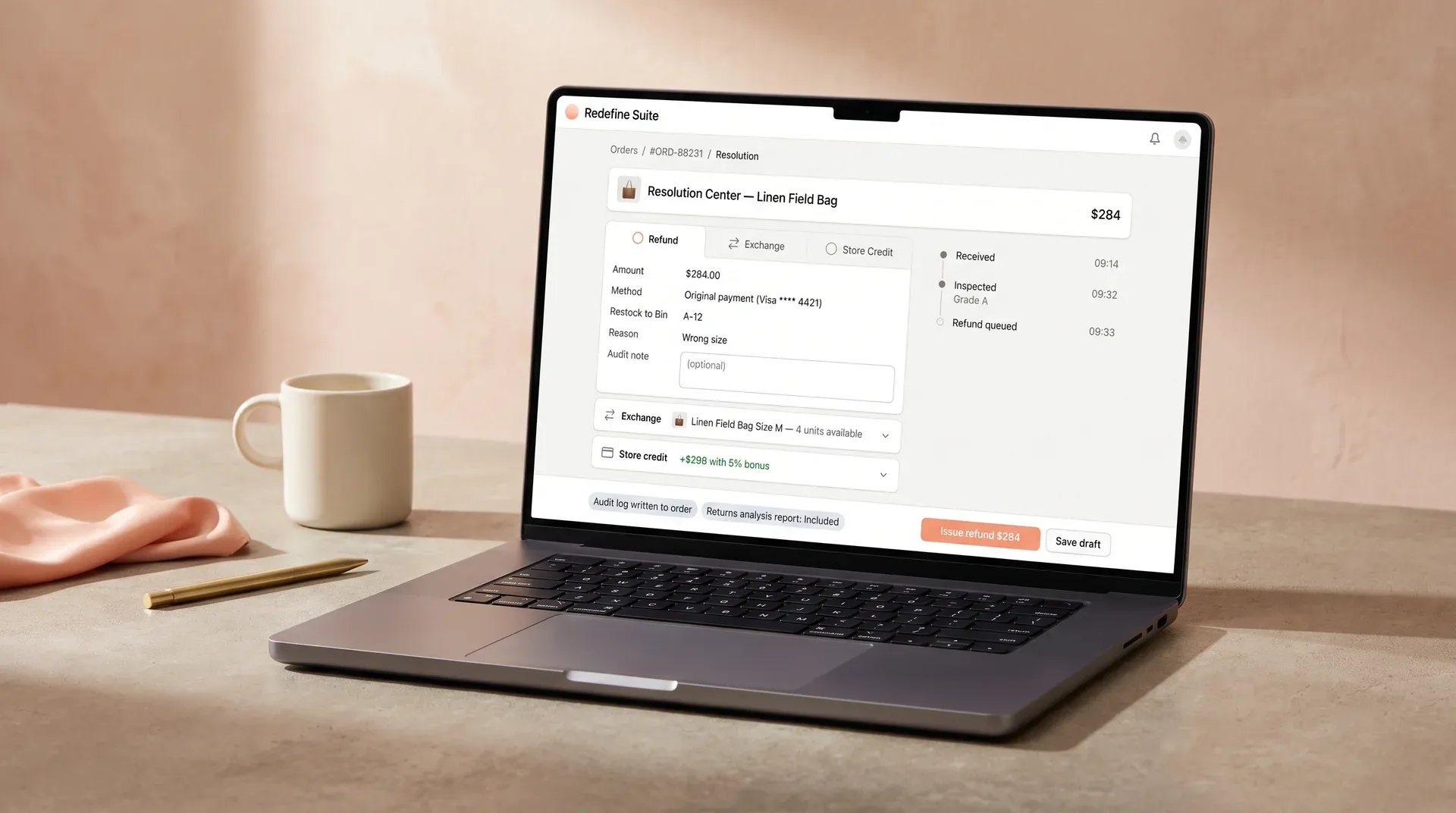 Refund, exchange, and store credit processing screen inside order management system Refund, exchange, and store credit processing screen inside order management system
