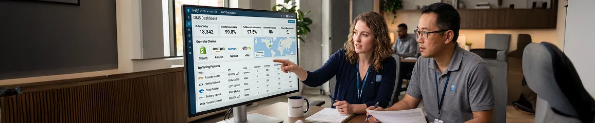 Multi-channel retailer operations team managing orders and returns across multiple marketplace channels Multi-channel retailer operations team managing orders and returns across multiple marketplace channels