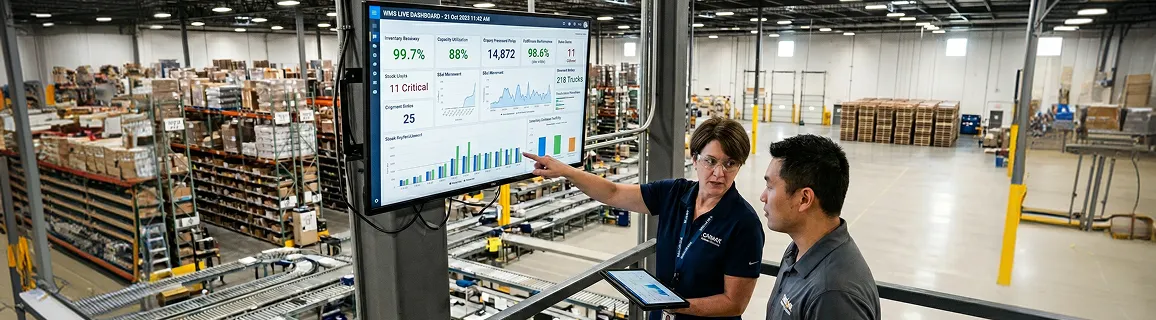 Operations manager reviewing stock discrepancy across warehouse locations Operations manager reviewing stock discrepancy across warehouse locations