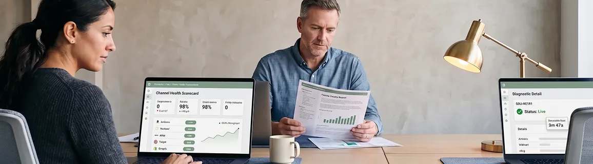 Ecommerce seller reviewing suppressed listings and feed errors across marketplace channels Ecommerce seller reviewing suppressed listings and feed errors across marketplace channels