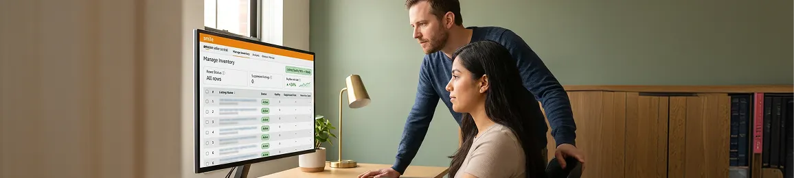 Operations analyst reviewing suppressed marketplace listings and pricing errors on screen Operations analyst reviewing suppressed marketplace listings and pricing errors on screen