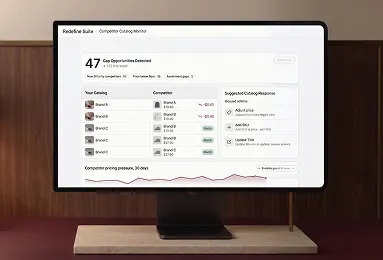 Competitor catalog monitoring dashboard showing new product alerts and pricing gap analysis Competitor catalog monitoring dashboard showing new product alerts and pricing gap analysis