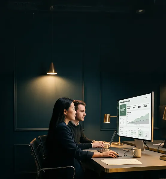 Ecommerce operations team reviewing personalisation results and conversion uplift on a shared dashboard screen Ecommerce operations team reviewing personalisation results and conversion uplift on a shared dashboard screen