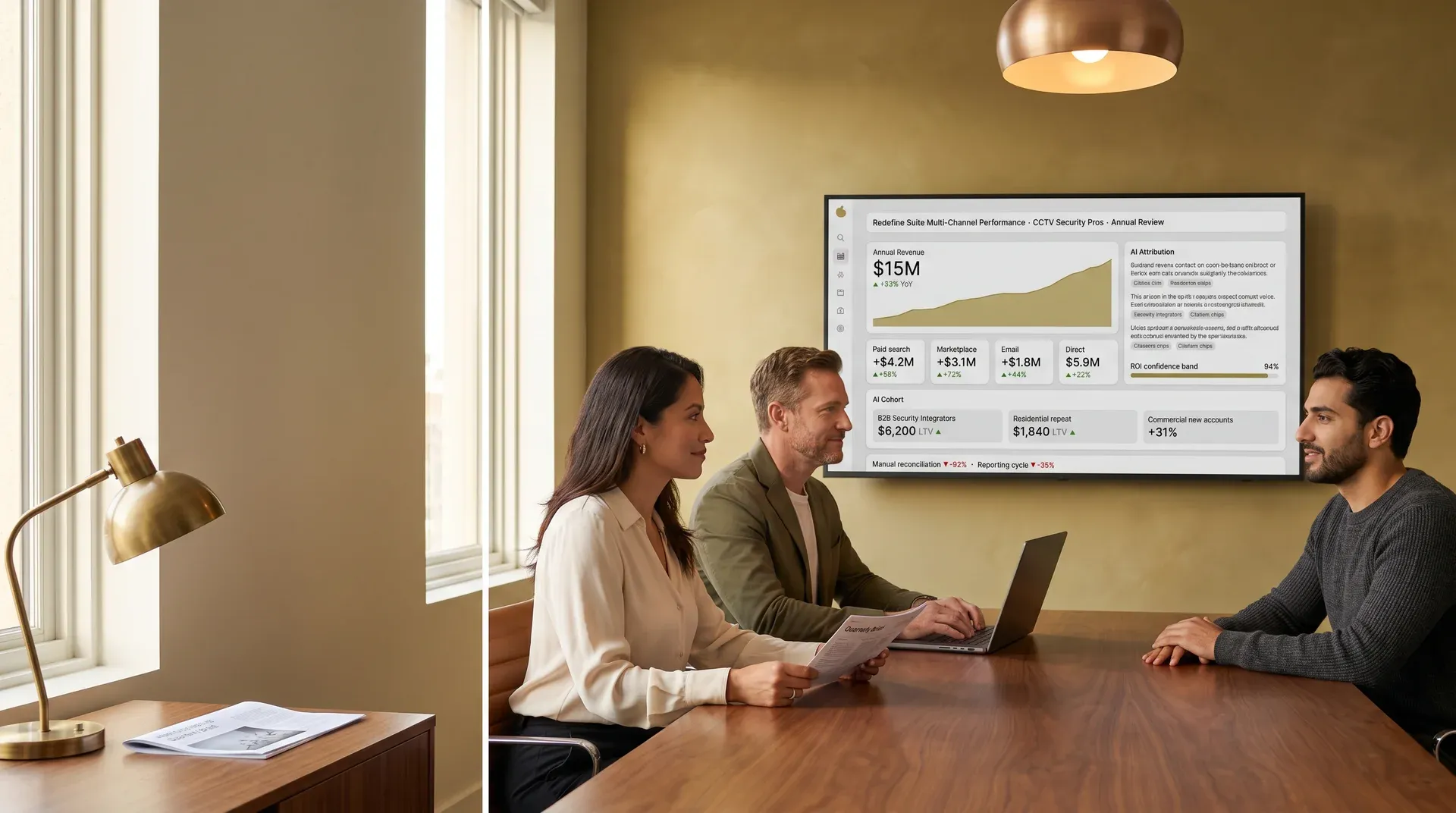 Ecommerce operations team reviewing analytics performance data across multiple dashboard screens Ecommerce operations team reviewing analytics performance data across multiple dashboard screens
