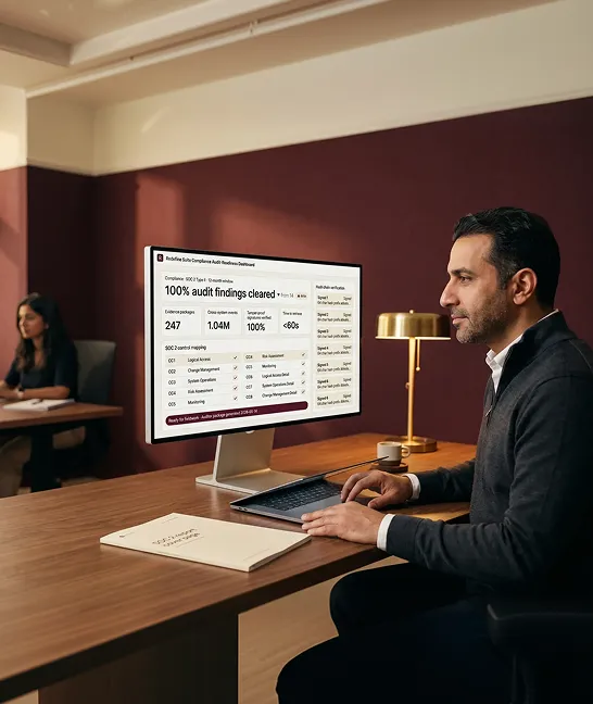 Ecommerce operations director reviewing audit trail compliance dashboard Ecommerce operations director reviewing audit trail compliance dashboard