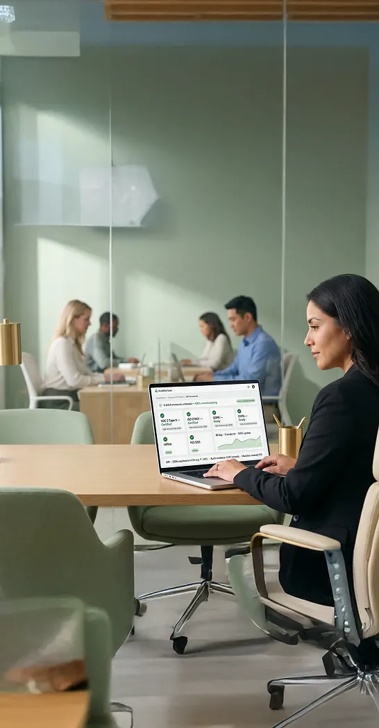 Compliance officer reviewing a data privacy management dashboard, checking GDPR and CCPA status across commerce modules Compliance officer reviewing a data privacy management dashboard, checking GDPR and CCPA status across commerce modules