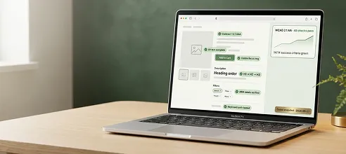 Redefine-built storefront passing WCAG 2.1 AA with green compliance indicators on all interactive elements