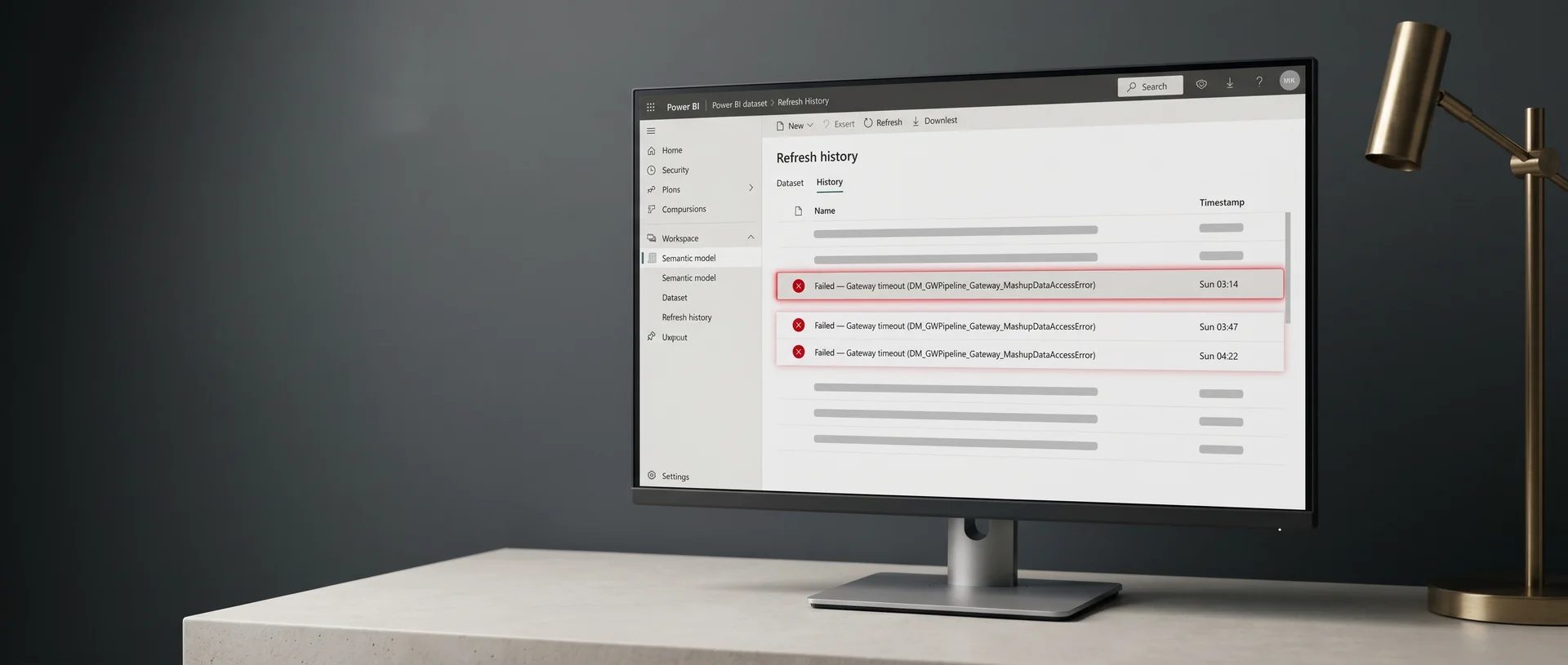 Power BI failed refresh history screenshot, before SLA Power BI failed refresh history screenshot, before SLA