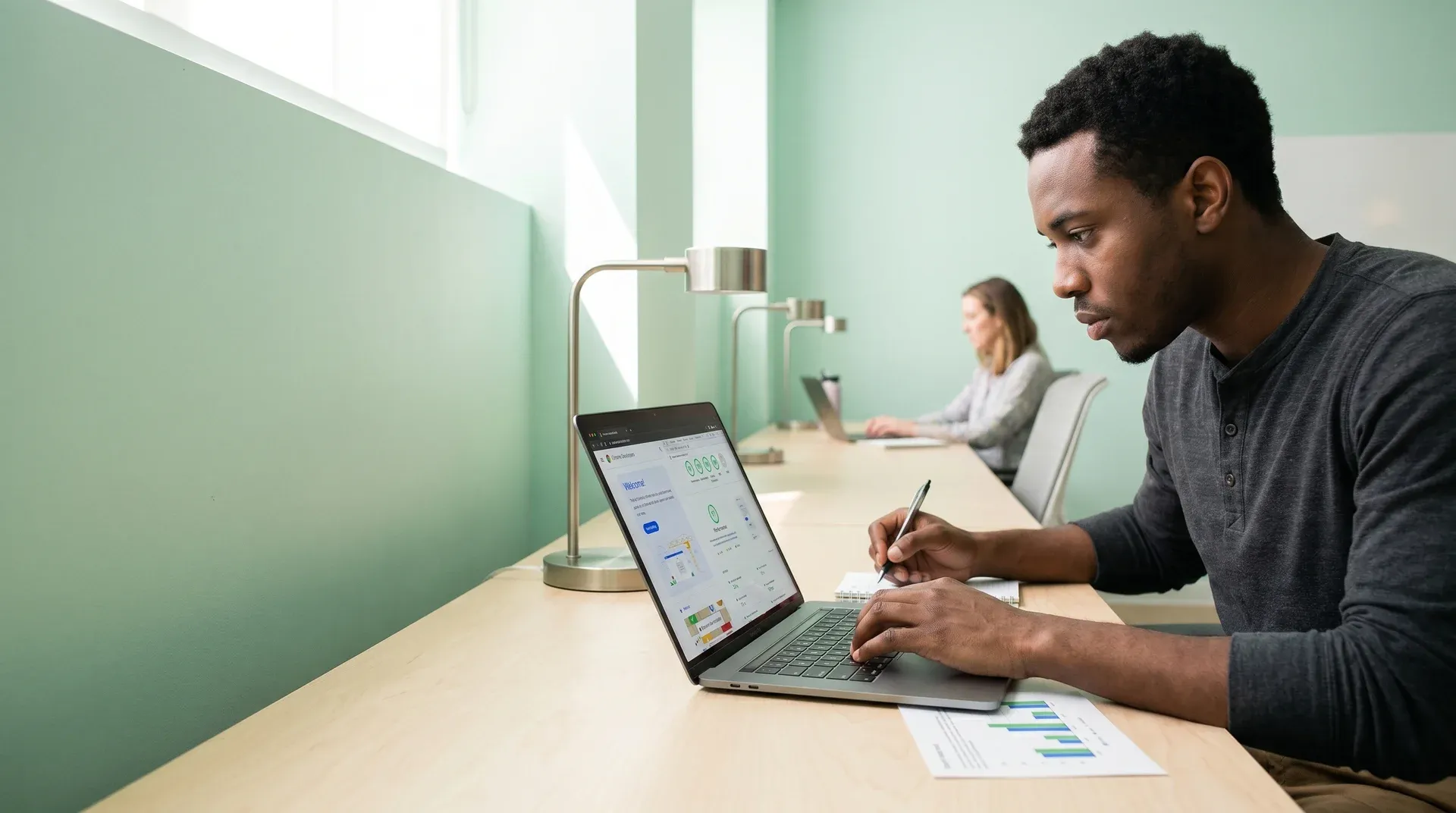 Person working on graph analysis on a laptop for data monitoring and performance research Person working on graph analysis on a laptop for data monitoring and performance research