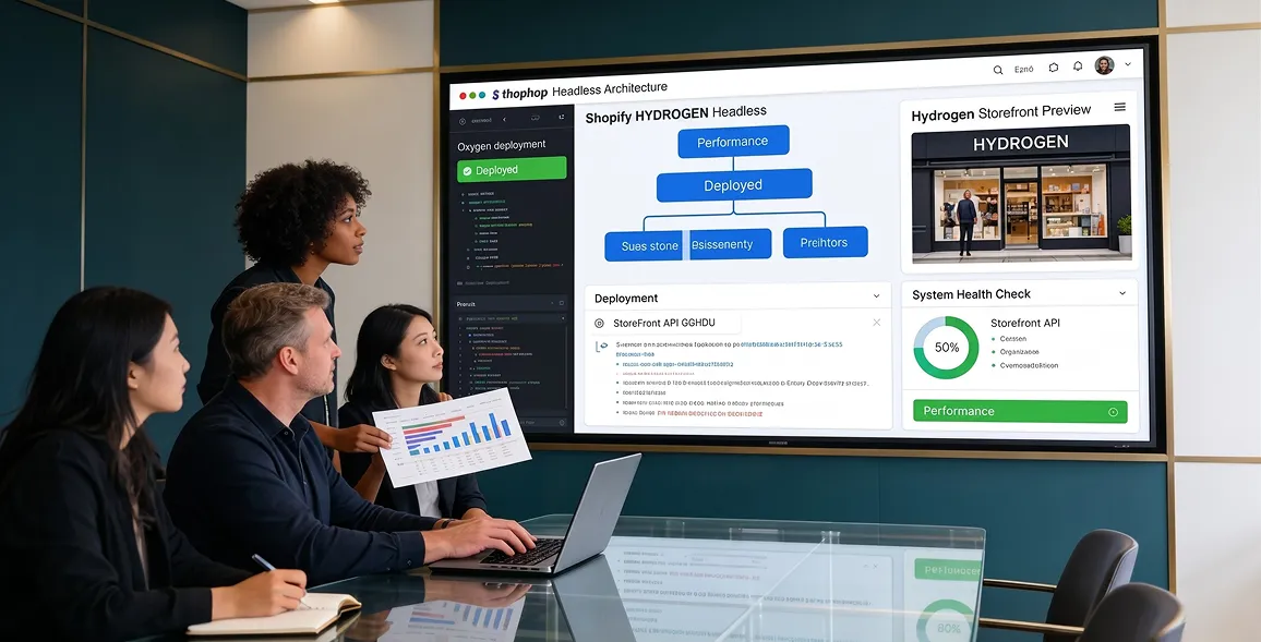 Merchant smiling at her laptop reviewing strong revenue results after headless platform launch