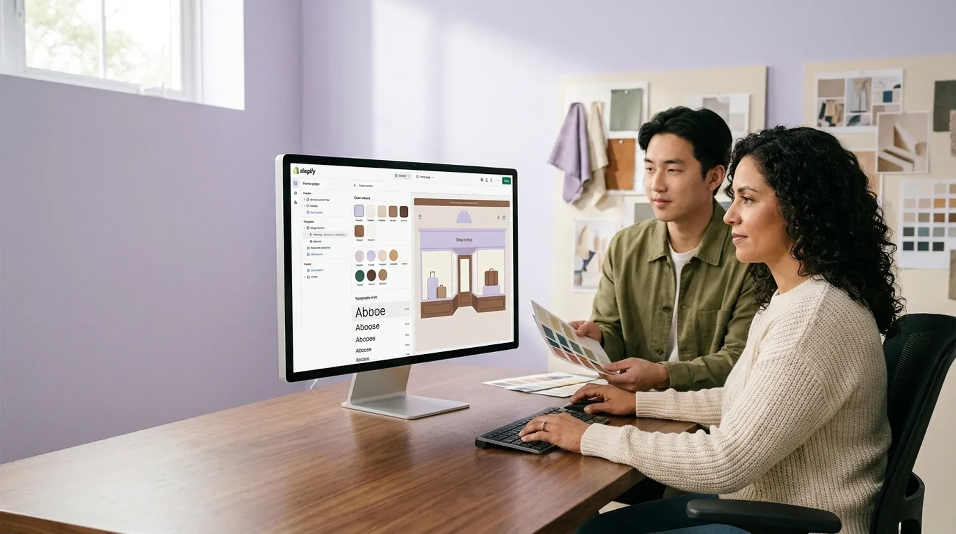 Creative design team working at workspace building Shopify brand design system Creative design team working at workspace building Shopify brand design system