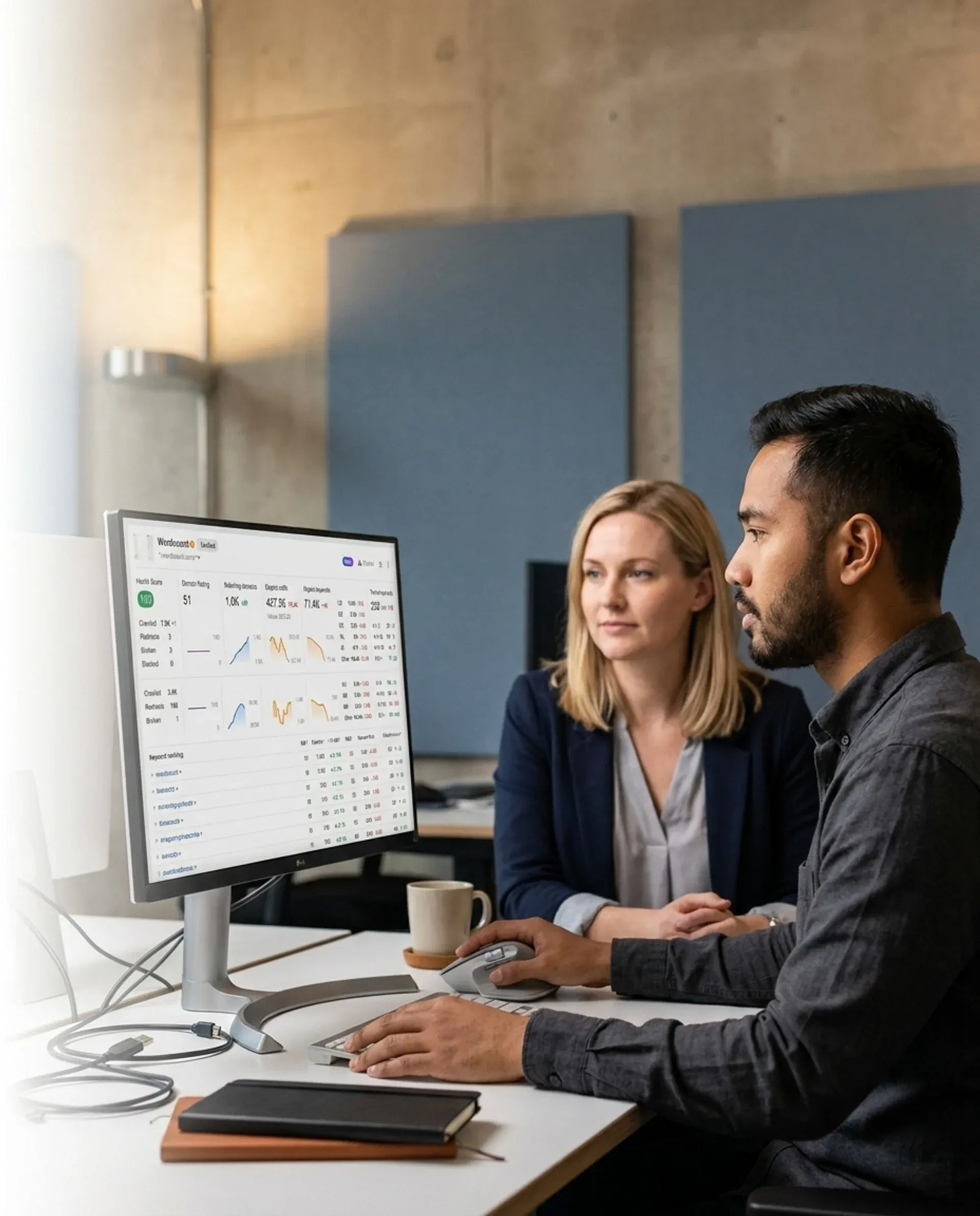 Marketing team reviewing Sleekshop ecommerce SEO campaign results and organic revenue growth on analytics dashboard Marketing team reviewing Sleekshop ecommerce SEO campaign results and organic revenue growth on analytics dashboard