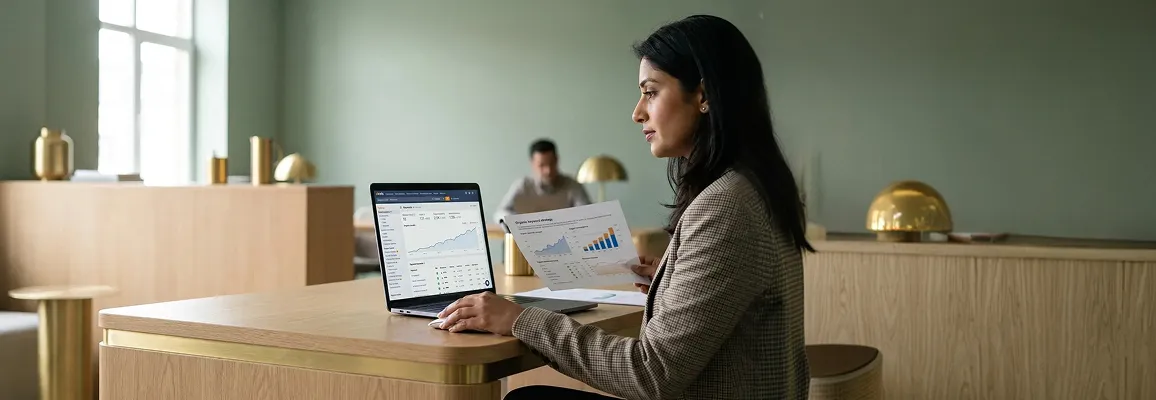 SEO consultant focused on keyword strategy and organic search data at their desk SEO consultant focused on keyword strategy and organic search data at their desk
