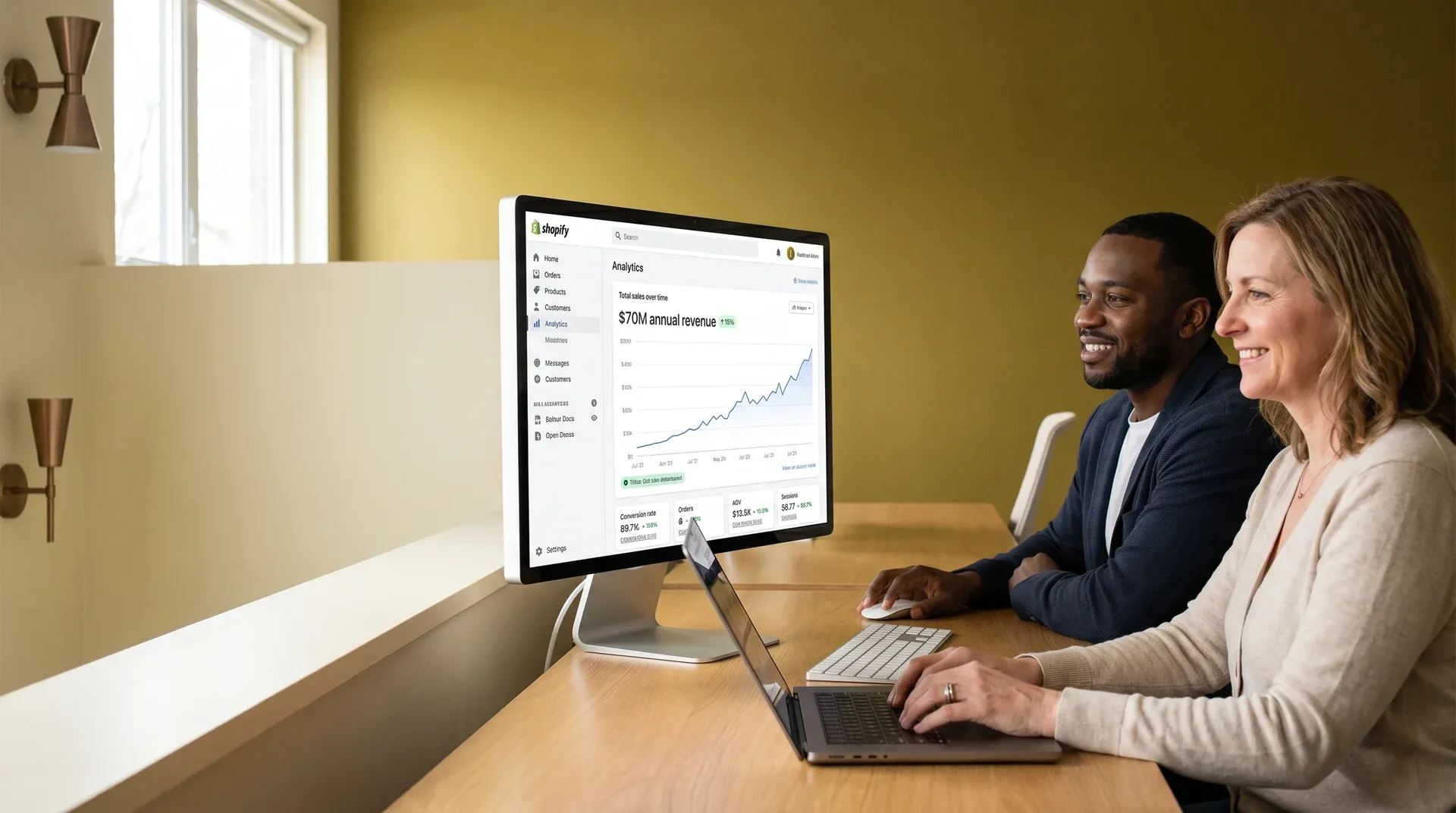 Half Price Drapes leadership team reviewing revenue growth and real-time operational data following Shopify migration Half Price Drapes leadership team reviewing revenue growth and real-time operational data following Shopify migration