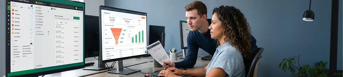 Marketing team reviewing disconnected HubSpot CRM records and missing Shopify customer purchase data showing the integration gap Marketing team reviewing disconnected HubSpot CRM records and missing Shopify customer purchase data showing the integration gap