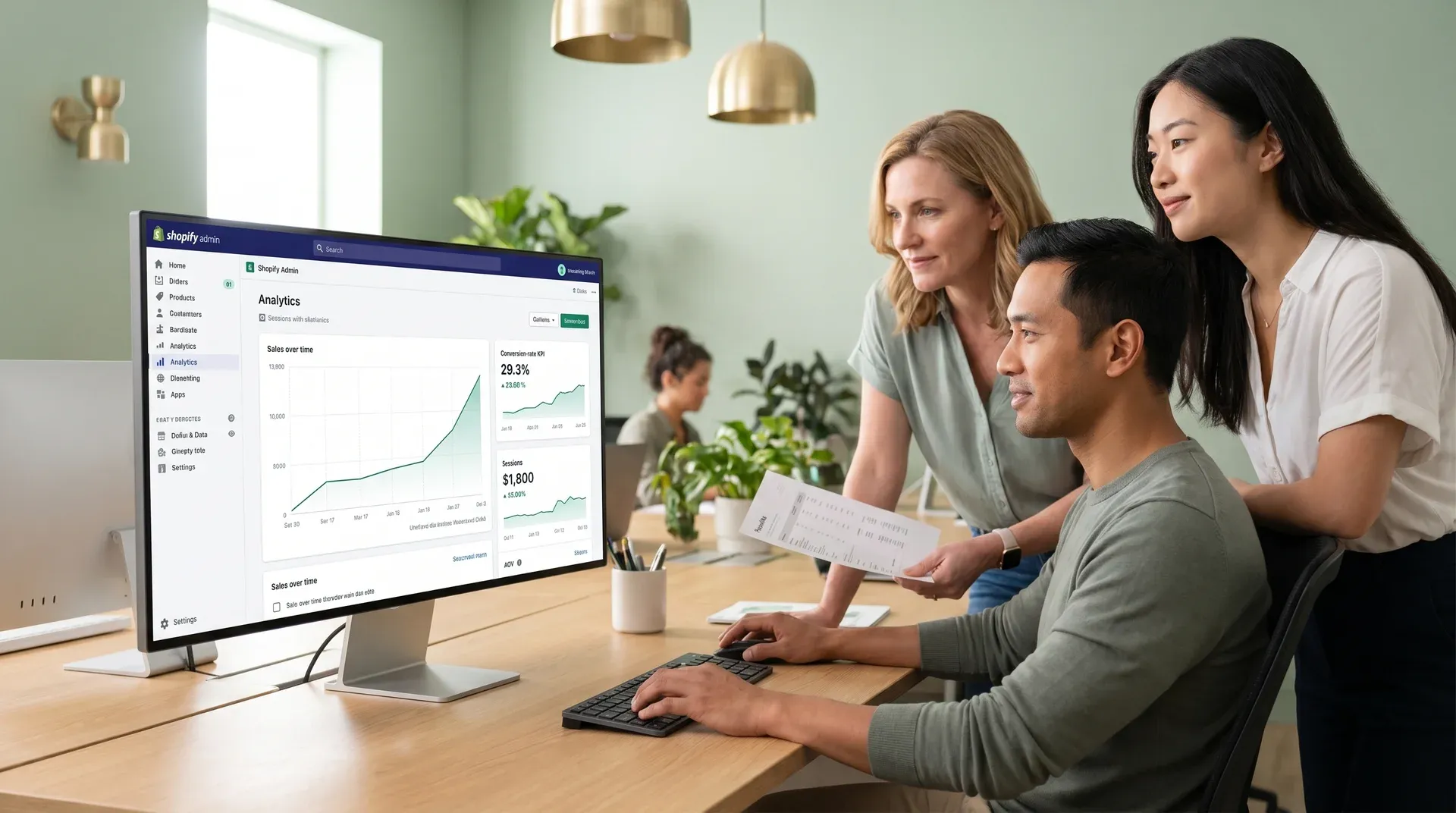 Gameday Gear marketing team reviewing 29.3% email conversion results on dashboard after implementing custom Shopify platform integration Gameday Gear marketing team reviewing 29.3% email conversion results on dashboard after implementing custom Shopify platform integration