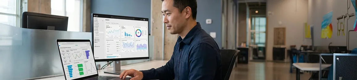 Sales operations manager working through the resolved real-time Shopify to Salesforce CRM sync with records flowing automatically into the pipeline Sales operations manager working through the resolved real-time Shopify to Salesforce CRM sync with records flowing automatically into the pipeline