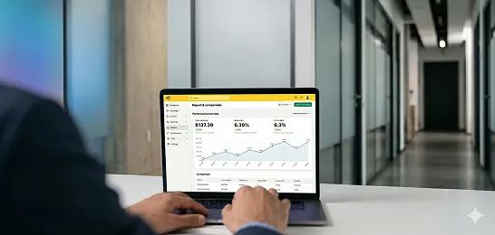 Confident ecommerce marketing director reviewing Shopify Mailchimp integration results and behavioral email revenue attribution in modern office Confident ecommerce marketing director reviewing Shopify Mailchimp integration results and behavioral email revenue attribution in modern office