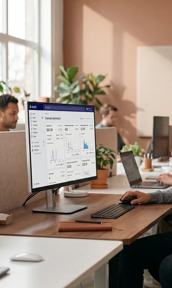 Shopify Admin showing integration connections to enterprise resource planning and customer relationship management systems Shopify Admin showing integration connections to enterprise resource planning and customer relationship management systems