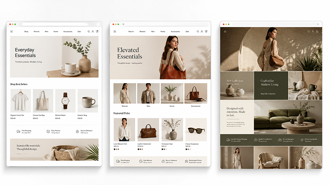 Volusion storefront built on a modern template, shown on desktop and mobile
