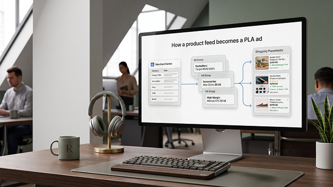 Anatomy of a product listing ad with image, price and store name