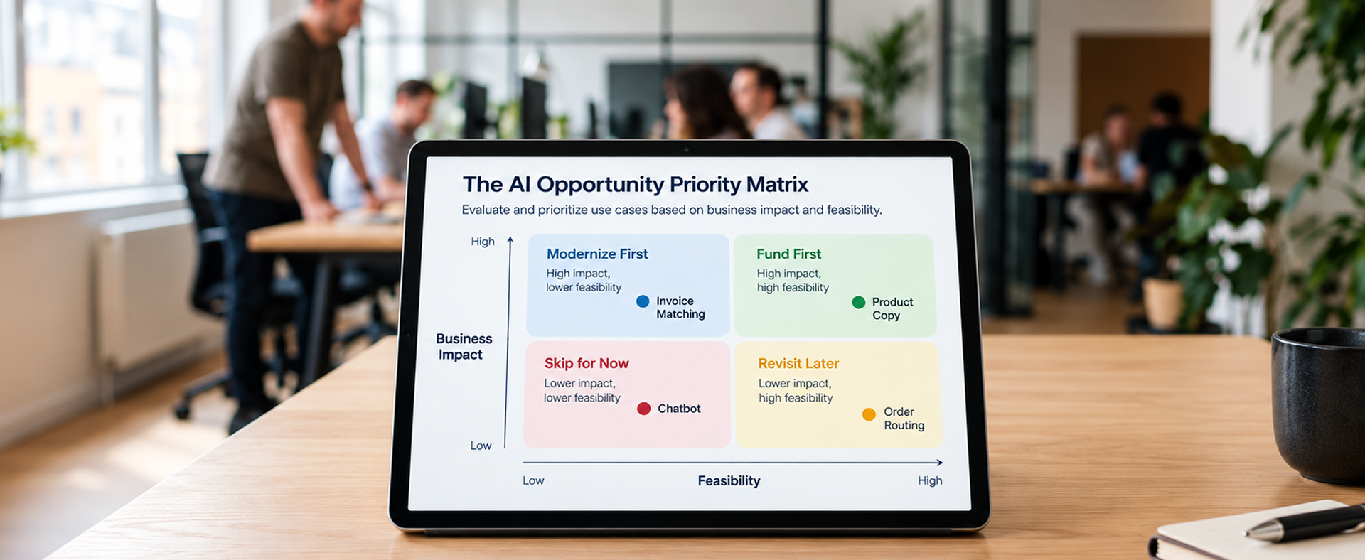 The AI Opportunity Priority Matrix AI use case priority matrix plotting business impact against feasibility