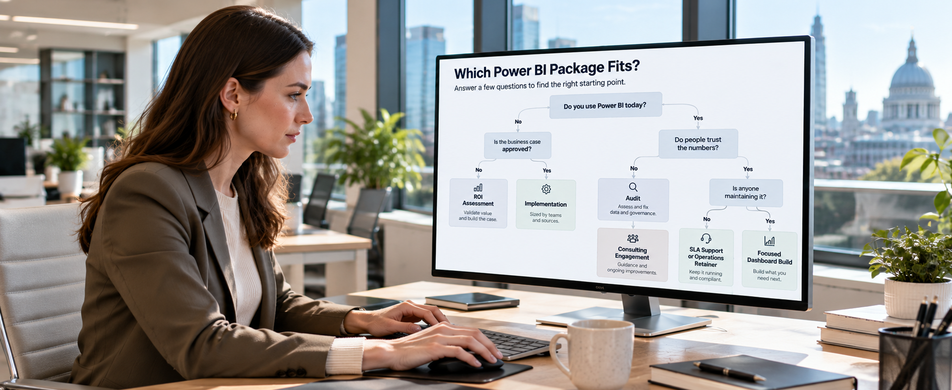 Which Power BI Package Fits? Decision flowchart for choosing a Power BI consulting package