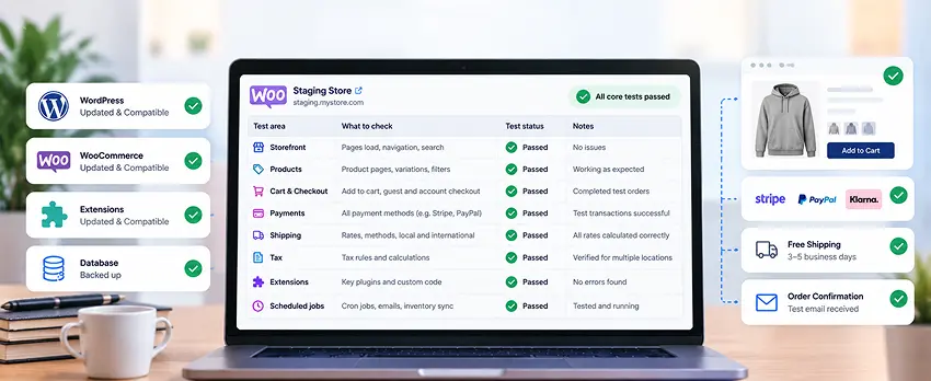 Test matrix for a WooCommerce PHP update covering checkout, payments, and scheduled jobs Test matrix for a WooCommerce PHP update covering checkout, payments, and scheduled jobs